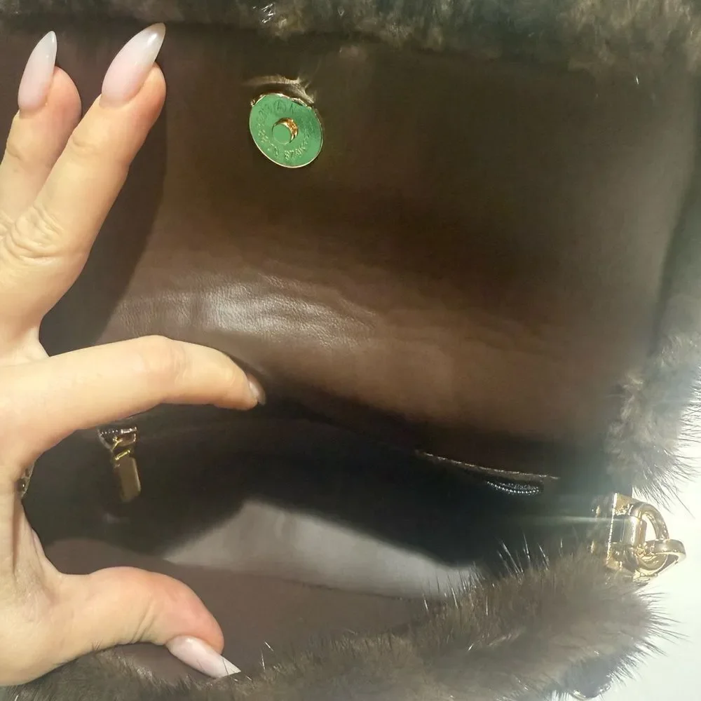 Elegant Black Fur Clutch with Chain Strap